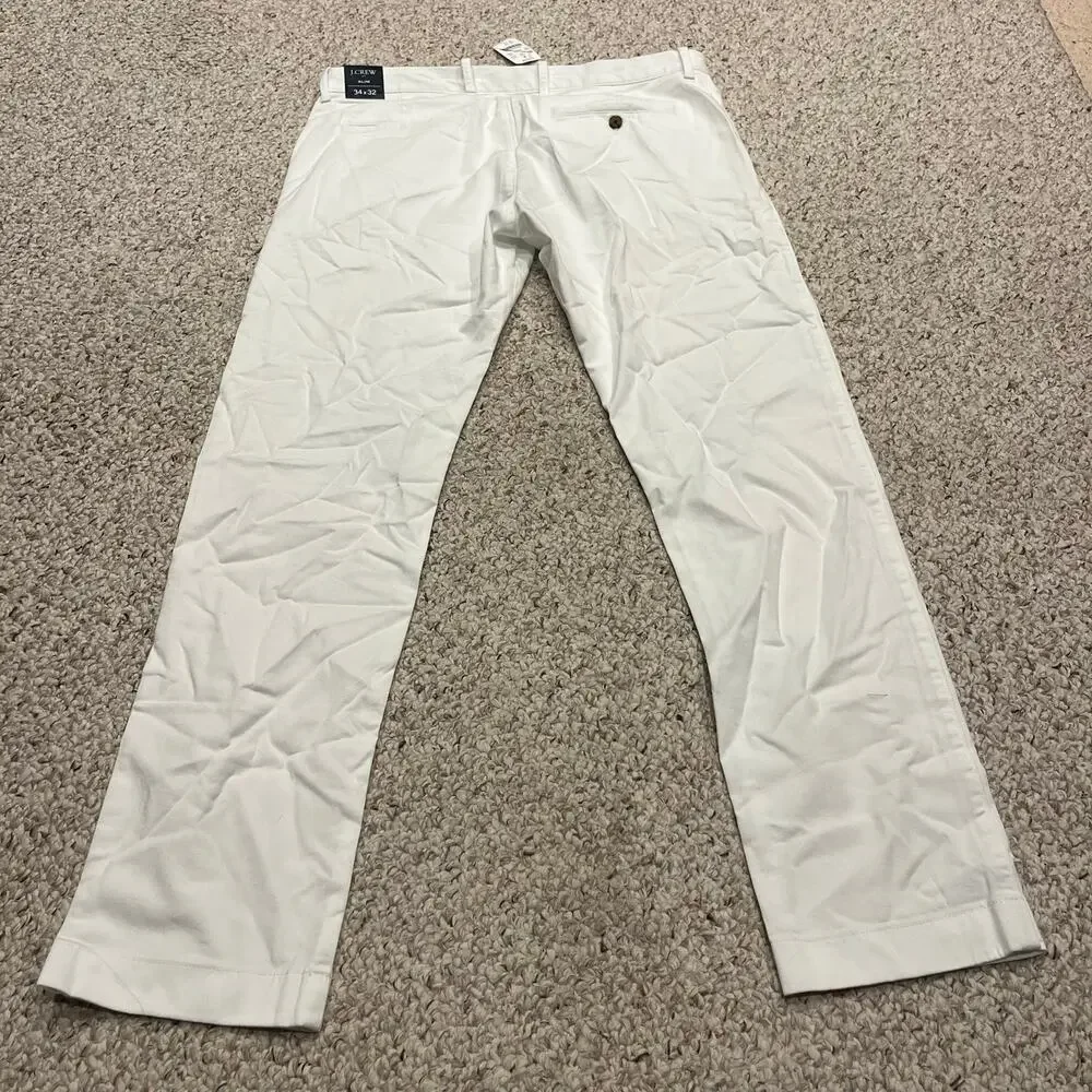 NEW J Crew Slim Fit Flex Chino Pant 34x32 White Mens Preppy Coastal Summer